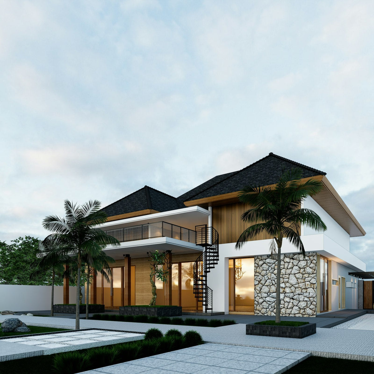 Modern villa with large windows and palm trees, Starlink Wi-Fi coverage for UAE villas