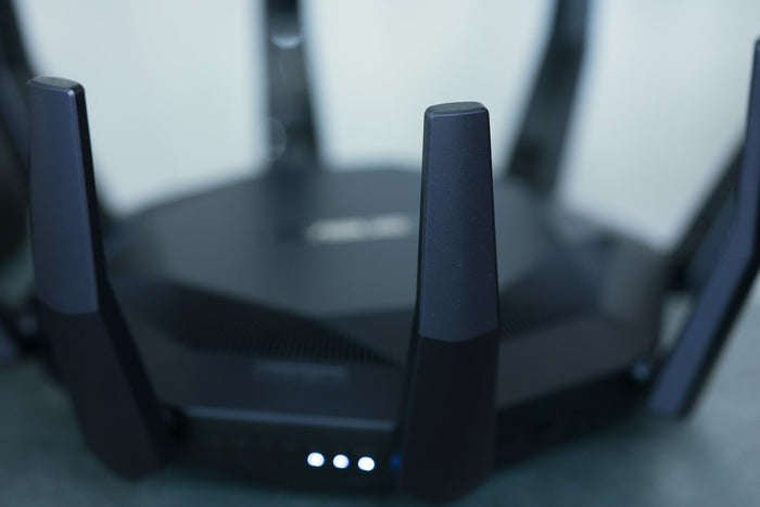 Close-up of a wireless router, securing Starlink Wi-Fi in the UAE