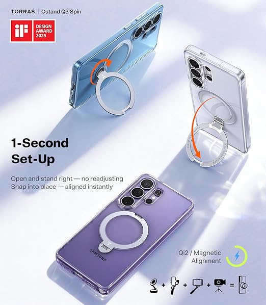 TORRAS Q3 Spin — Samsung Galaxy S26 Ultra Clear Case with 360° Magnetic Kickstand - BABAR DEWAN ELECTRONICS